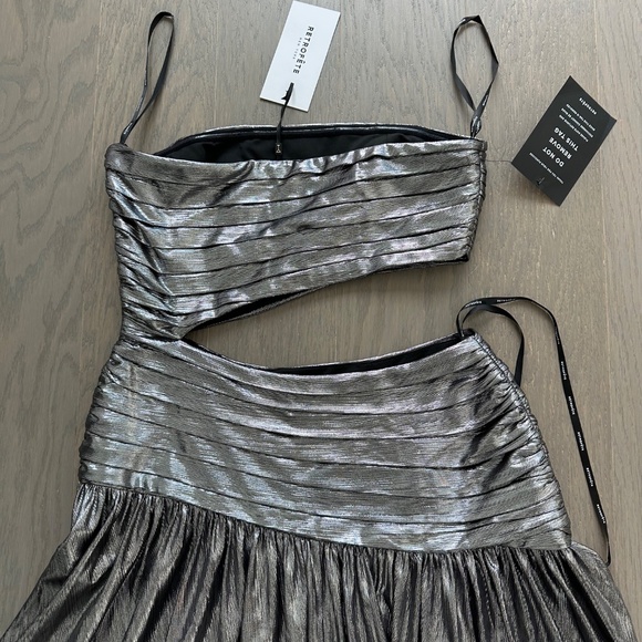 Retrofete KENNA Gunmetal Silver Metallic Lame Maxi Dress Strapless Cut Out NWT - Picture 9 of 14